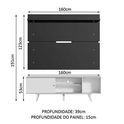 "Rack Dubai e Painel Tv até 65"" com Pés Branco/preto Madesa"