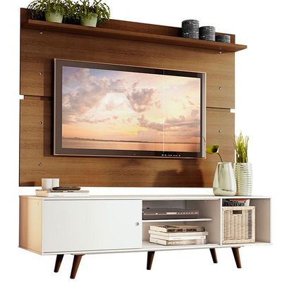 "Rack Dubai e Painel Tv até 65"" com Pés Branco/rustic Madesa"