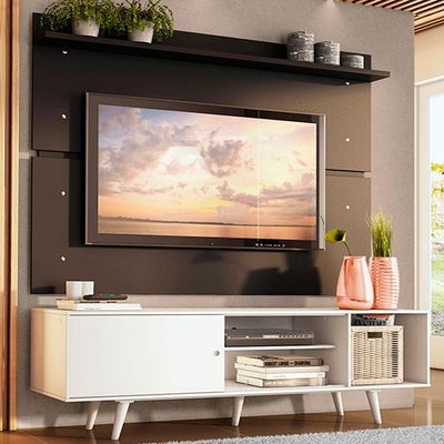 "Rack Dubai e Painel Tv até 65"" com Pés Branco/preto Madesa"