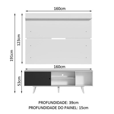 "Rack Dubai e Painel Tv até 65"" com Pés Branco/preto Madesa"
