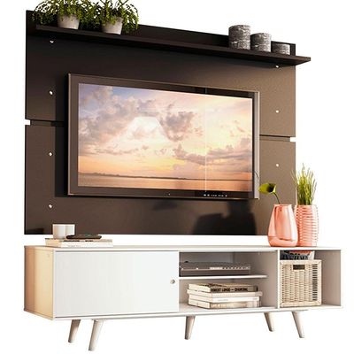 "Rack Dubai e Painel Tv até 65"" com Pés Branco/preto Madesa"