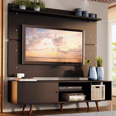 "Rack Dubai e Painel para TV até 65"" Preto e Rustic Madesa"