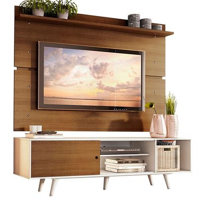 "Rack Dubai e Painel Tv até 65"" com Pés Branco/rustic Madesa"