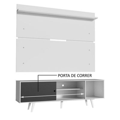 "Rack Dubai e Painel Tv até 65"" com Pés Branco/preto Madesa"