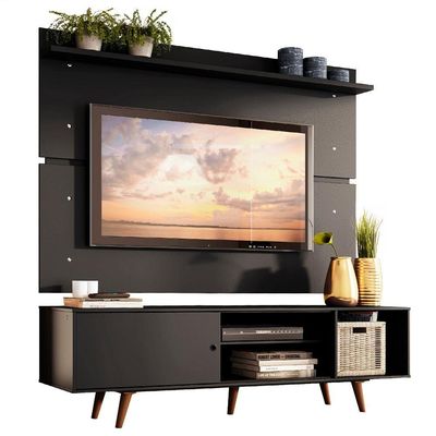 "Rack Dubai e Painel para TV até 65"" Preto e Rustic Madesa"