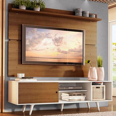 "Rack Dubai e Painel Tv até 65"" com Pés Branco/rustic Madesa"