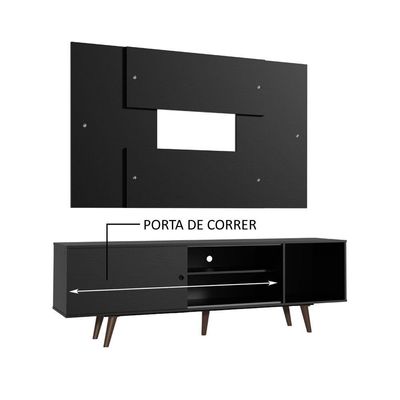 "Rack Dubai com Pés e Painel Tv até 58"" Preto/rustic Madesa"