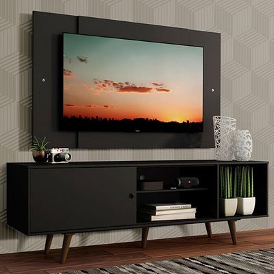 "Rack Dubai com Pés e Painel Tv até 58"" Preto/rustic Madesa"