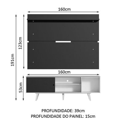 "Rack Dubai e Painel Tv até 65"" com Pés Branco/preto Madesa"