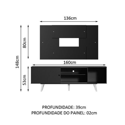 "Rack Dubai com Pés e Painel Tv até 58"" Preto Madesa"