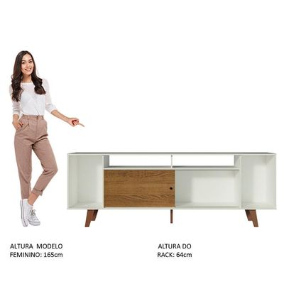 "Rack Cancun para TV até 65"" com Pés Branco/Rustic Madesa"