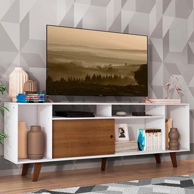 "Rack Cancun para TV até 65"" com Pés Branco/Rustic Madesa"