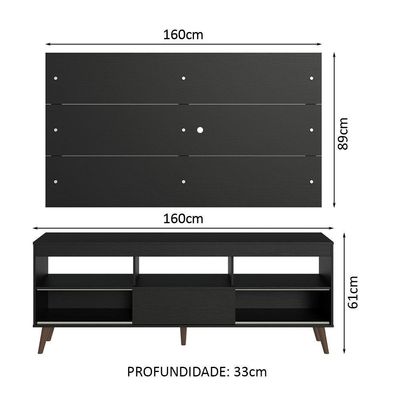 Rack Com Painel Para Tv Até 65 Polegadas Com Pés Preto Detroit Madesa Preto
