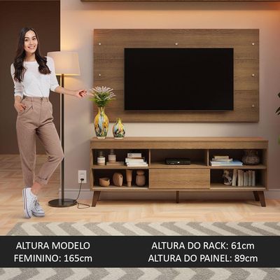 Rack Com Painel Para Tv Até 65 Polegadas Com Pés Rustic Texas Madesa Rustic