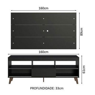 Rack Com Painel Para Tv Até 65 Polegadas Com Pés Preto Texas Madesa Preto