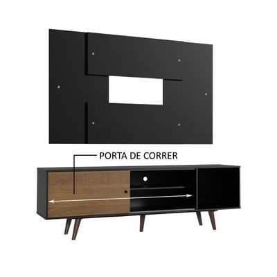 "Rack Dubai com Pés e Painel Tv até 58"" Preto/rustic Madesa"