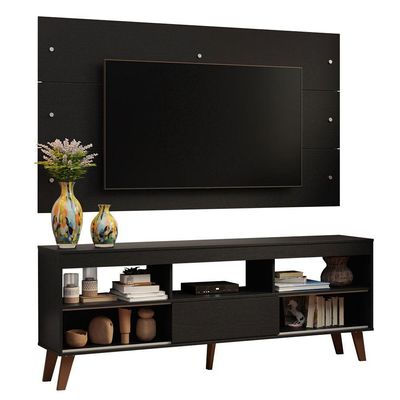 Rack Com Painel Para Tv Até 65 Polegadas Com Pés Preto Texas Madesa Preto