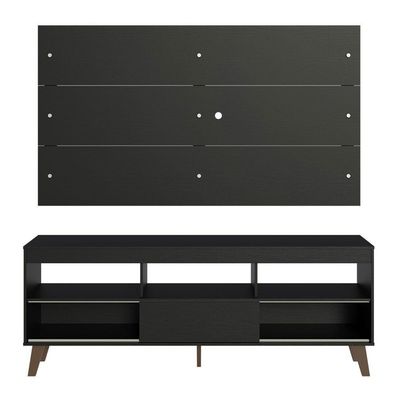 Rack Com Painel Para Tv Até 65 Polegadas Com Pés Preto Texas Madesa Preto