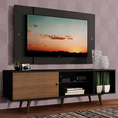 "Rack Dubai com Pés e Painel Tv até 58"" Preto/rustic Madesa"
