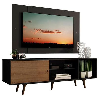 "Rack Dubai com Pés e Painel Tv até 58"" Preto/rustic Madesa"