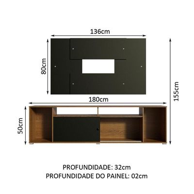 "Rack Cancun e Painel Tv até 58"" Rustic/preto Madesa"