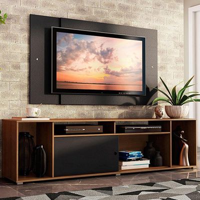 "Rack Cancun e Painel Tv até 58"" Rustic/preto Madesa"
