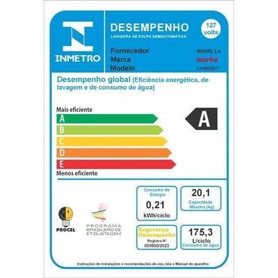 Lavadora De Roupas Semiautomática Premium 20 Kg Branca Wanke 127V