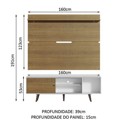 "Rack Dubai e Painel Tv Até 65"" com Pés Branco/rustic Madesa"
