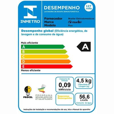 Lavadora Semiautomática Plus 4.5kg 127v Branco 127v