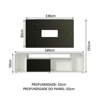 "Rack Cancun e Painel Tv até 58"" Branco/preto Madesa"