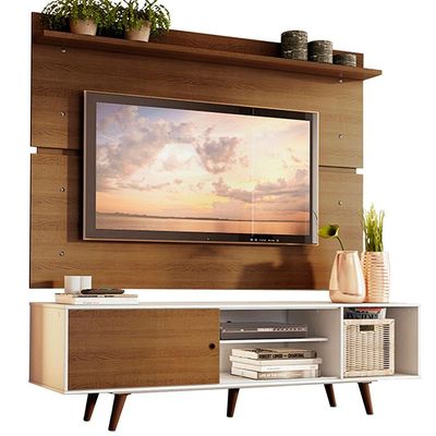 "Rack Dubai e Painel Tv Até 65"" com Pés Branco/rustic Madesa"