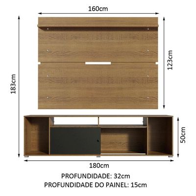 "Rack Cancun e Painel para TV até 65"" Preto/Rustic Madesa"