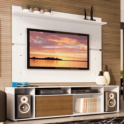"Rack Cancun E Painel Para Tv Até 65"" Branco/Rustic/branco"