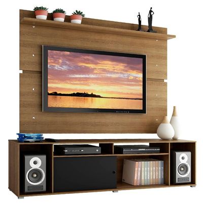 "Rack Cancun e Painel para TV até 65"" Preto/Rustic Madesa"