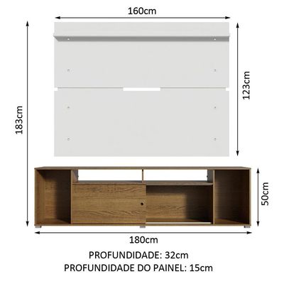 "Rack Cancun e Painel para TV até 65"" Rustic/Branco Madesa"