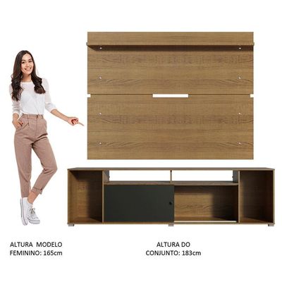 "Rack Cancun e Painel para TV até 65"" Preto/Rustic Madesa"