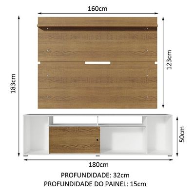 "Rack Cancun e Painel para TV até 65"" Branco/Rustic Madesa"