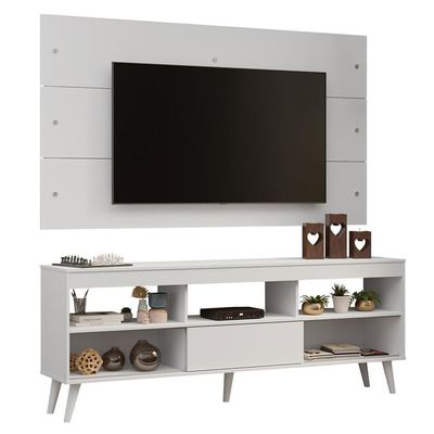 Rack Com Painel Para Tv Até 65 Polegadas Com Pés Branco Detroit Madesa Branco