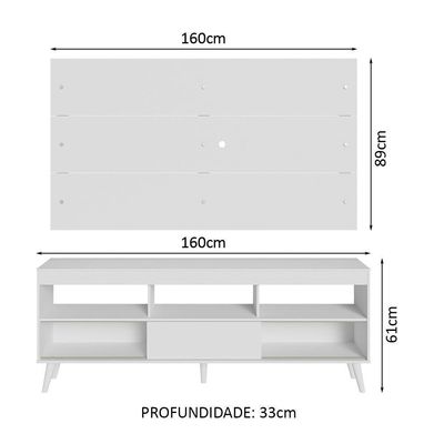 Rack Com Painel Para Tv Até 65 Polegadas Com Pés Branco Detroit Madesa Branco
