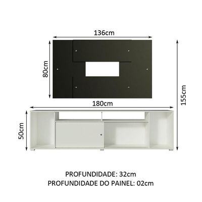 "Rack Cancun e Painel Tv até 58"" Branco/preto Madesa"