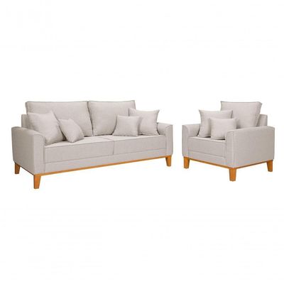 Kit Sofá Beny + 2 Poltronas Para Sala Confortável Linho Cru Cru 184