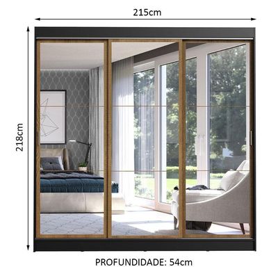 Guarda Roupa Casal Istambul 3 Portas com Espelho Madesa