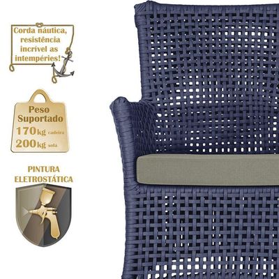 Jogo Sofá E 2 Poltronas E Mesa Igapó Fendi E8 Trama Original Azul