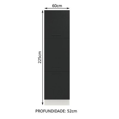 Paneleiro Madesa Agata 60cm 3 Portas Branco Preto