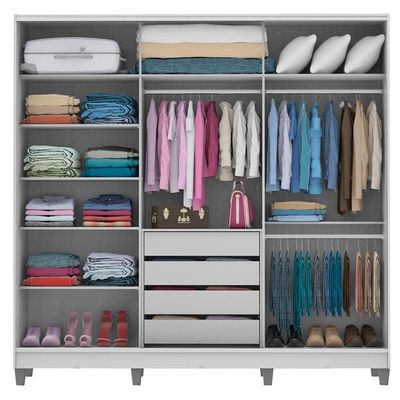 Guarda-roupa Casal 3 Portas de Correr com Espelhos com Pés