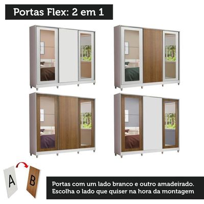 Guarda-roupa Casal 3 Portas de Correr com Espelhos com Pés