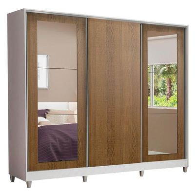 Guarda-roupa Casal 3 Portas de Correr com Espelhos com Pés
