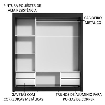 Guarda Roupa Casal 3 Portas De Correr De Espelho Preto