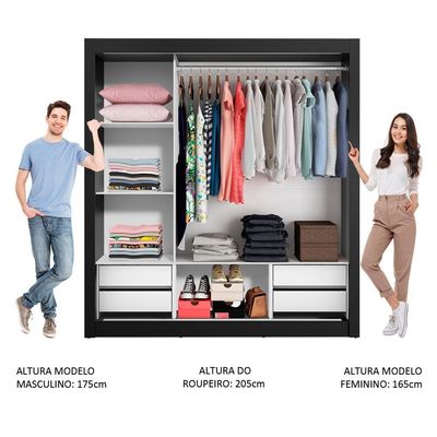 Guarda Roupa Casal 3 Portas De Correr De Espelho Preto