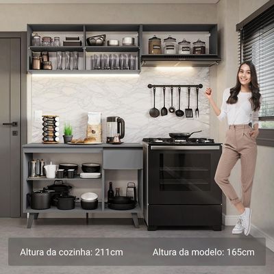 Armário De Cozinha Compacta 200cm Cinza Nice Madesa 03 Cinza